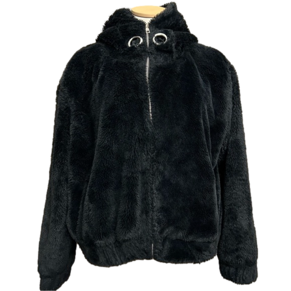 Streetwear Society Zip Up Hooded Fluffy Plush Jacket/Large